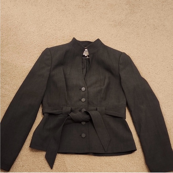 Calvin Klein Black Blazer with Peplum Waist and Stand-Up Collar - Picture 1 of 8